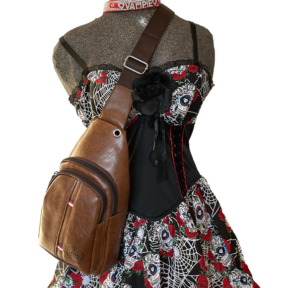 Oxford Station Handbags - Oxford Station Vintage Style Unisex Crossbody Sling Bag Brown Vegan Leather